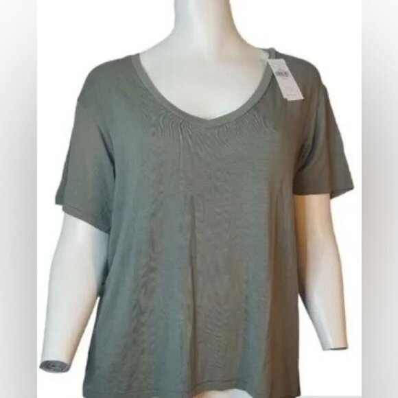 NWT Lot of 2 Aerie Distressed peach and green V neck V-Neck Boyfriend T-Shirt M - Picture 1 of 7